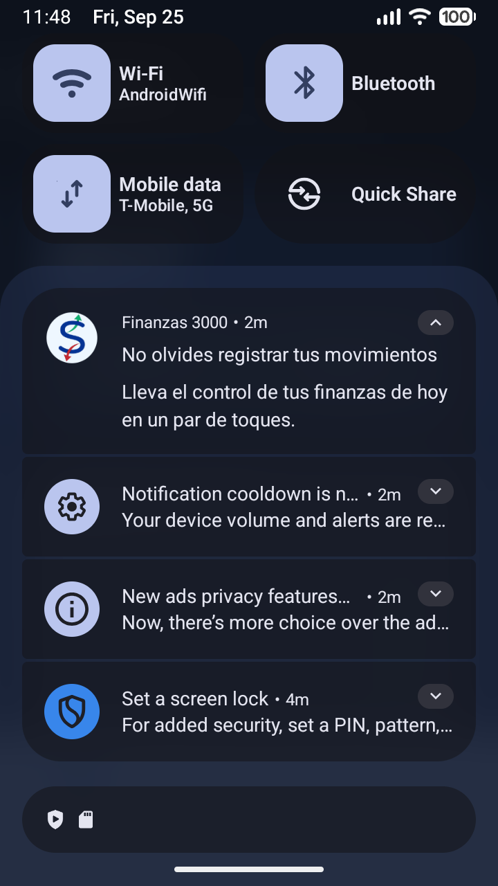 Notificación local de recordatorio en modo oscuro