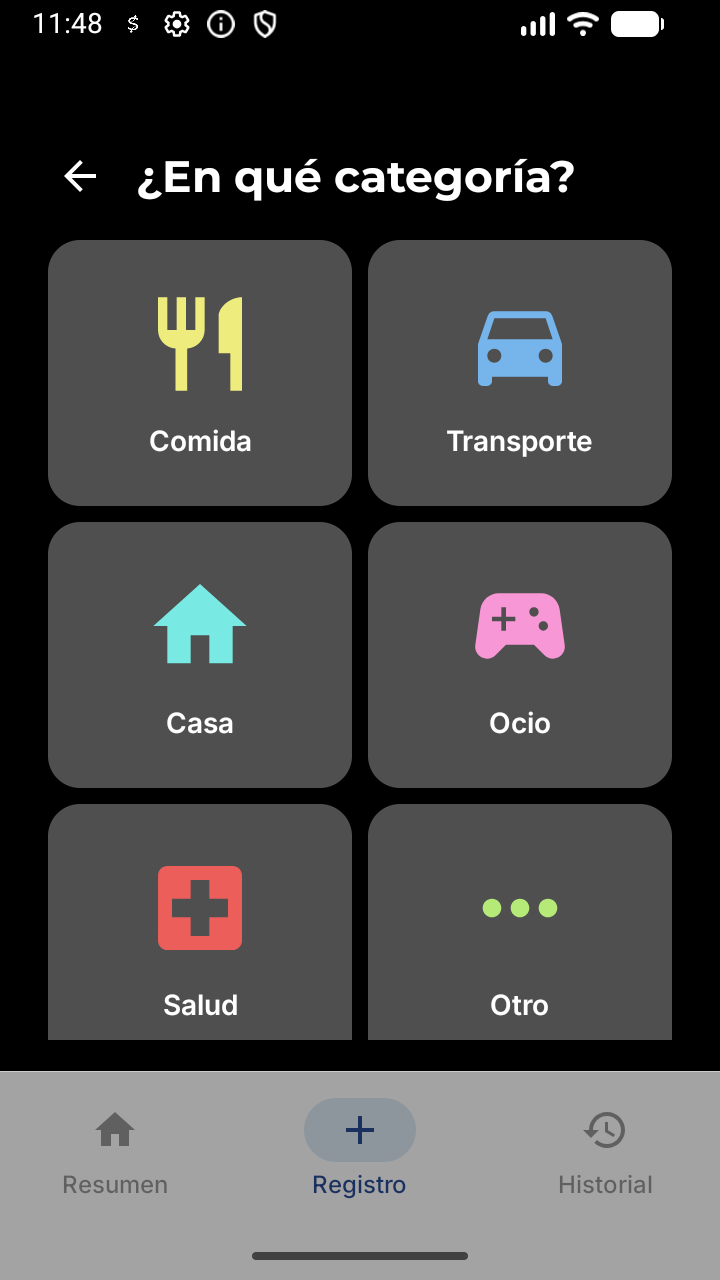 Paso de categoría del registro en modo oscuro