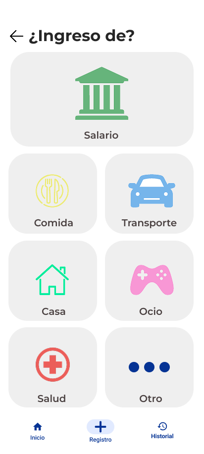 Wireframe de la pantalla Historial en Figma